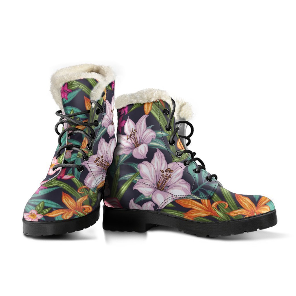 Tropical Flowers Faux Fur Leather Boots for the Free-Spirited Hippie - 3