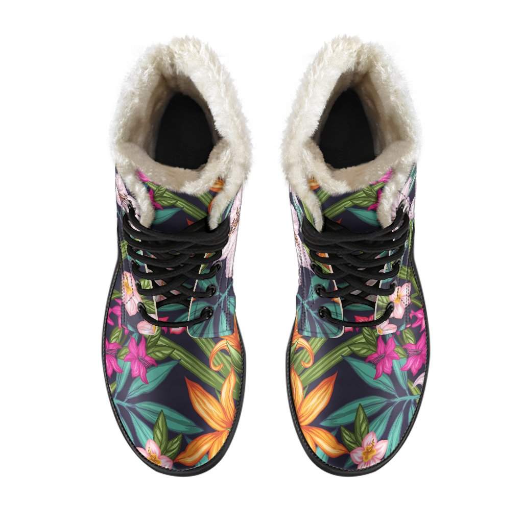 Tropical Flowers Faux Fur Leather Boots for the Free-Spirited Hippie - 4