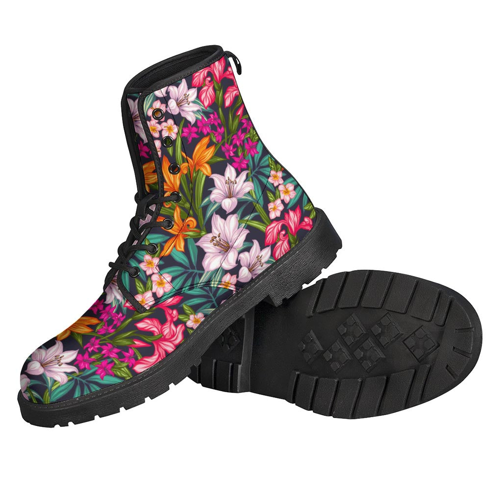 Groovy Vibes Leather Lightweight Boots with Tropical Flower Pattern - 2