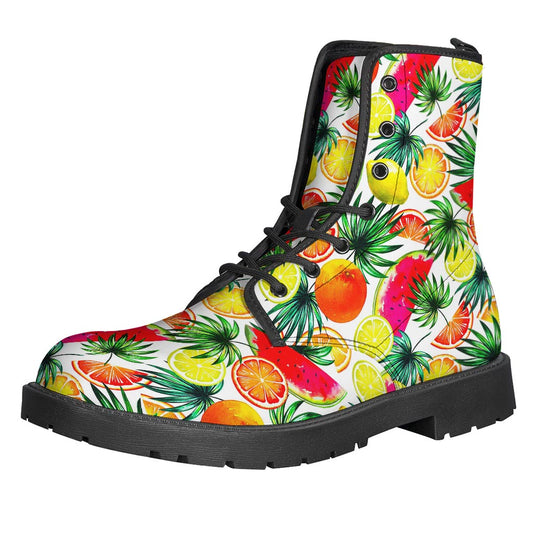 Tropical Fruit and Leaf Pattern Leather Boots for the Free-Spirited Hippies - 1