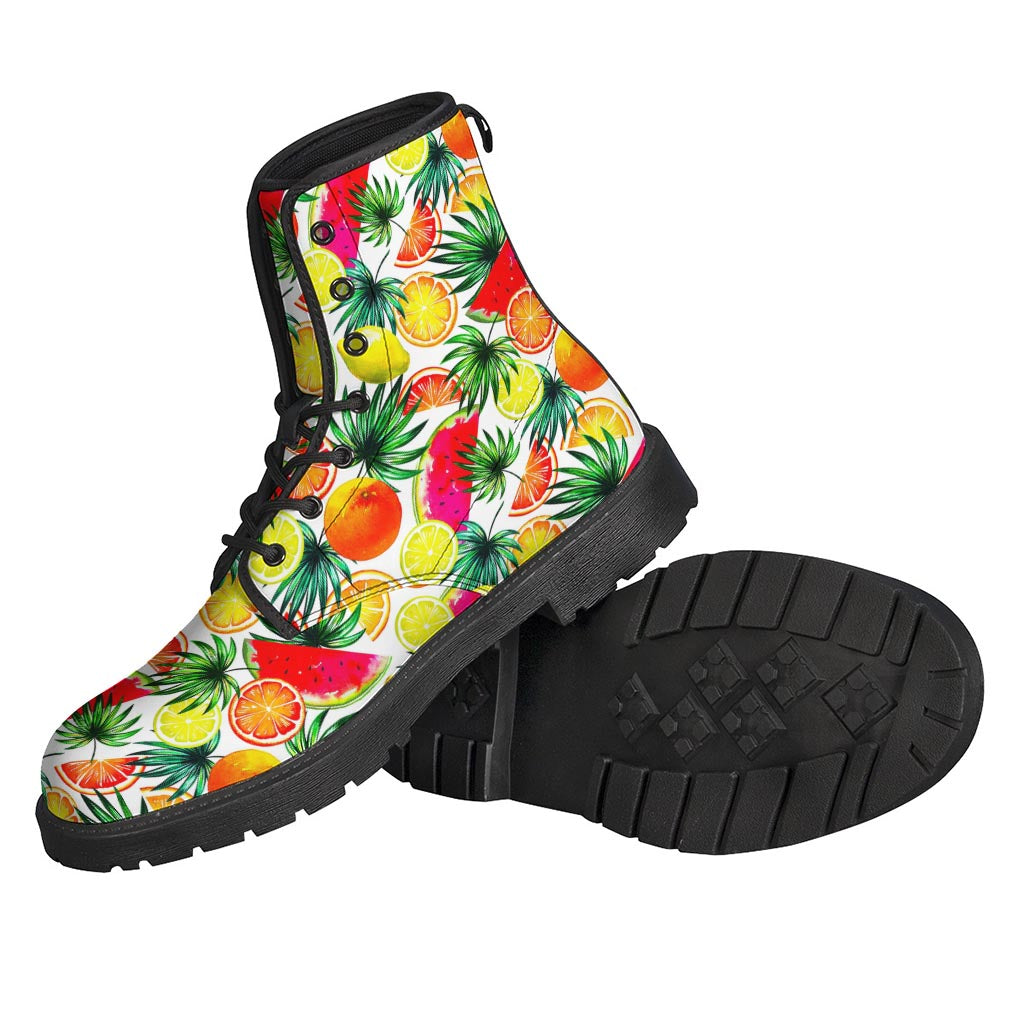 Tropical Fruit and Leaf Pattern Leather Boots for the Free-Spirited Hippies - 2