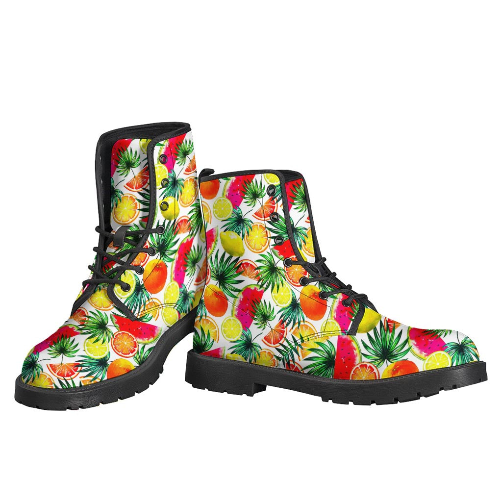 Tropical Fruit and Leaf Pattern Leather Boots for the Free-Spirited Hippies - 3