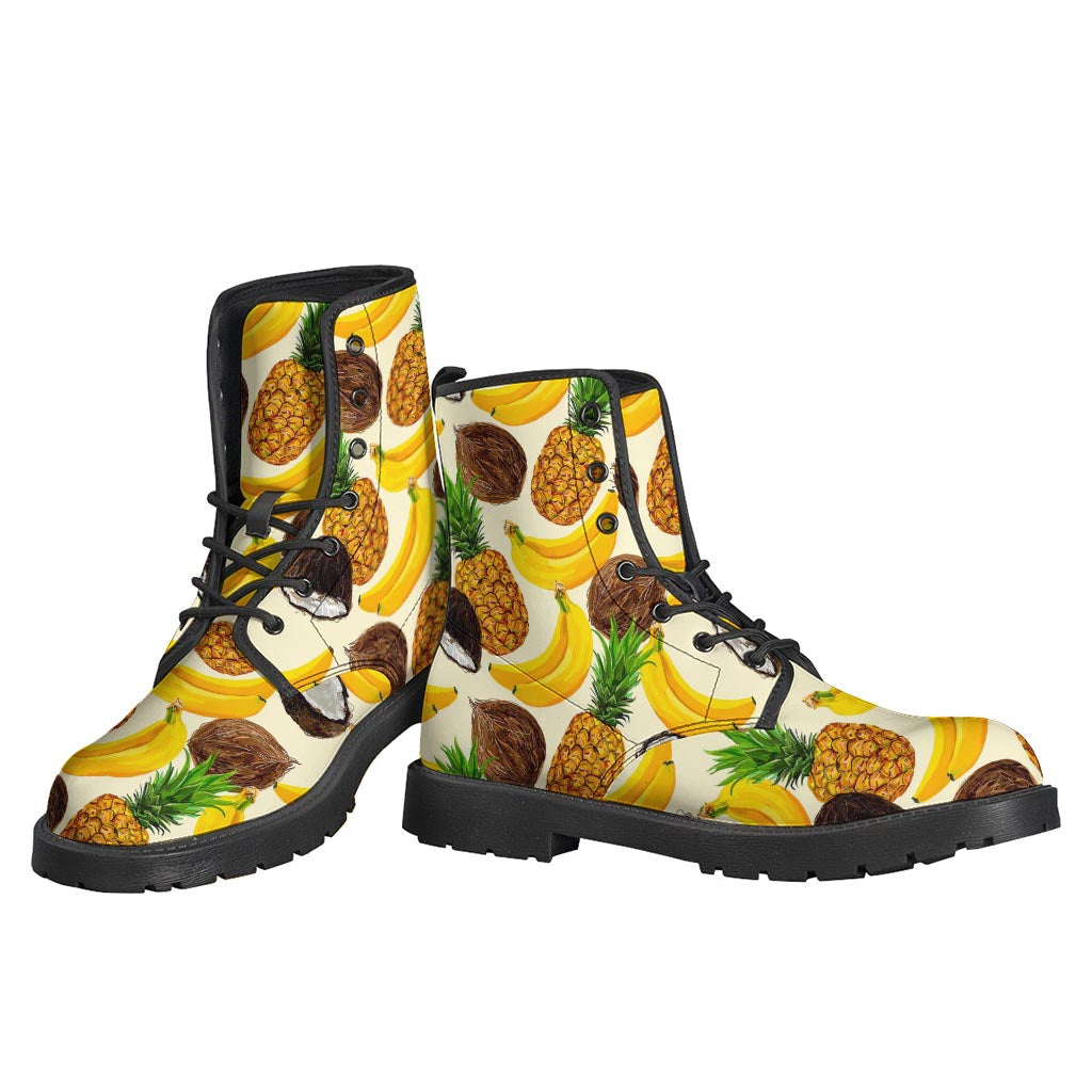 Tropical Fruits Pattern Print Leather Lightweight Boots for the Free-Spirited Hippie - 3