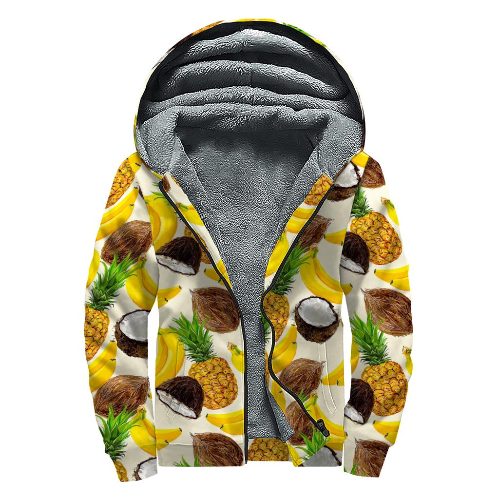 Groovy Tropical Fruits Sherpa Lined Zip Up Hoodie for Hippie Vibes - 1