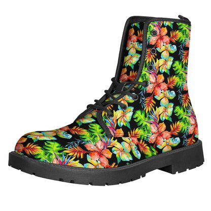 Tropical Hawaii Flowers Pattern Print Leather Lightweight Boots for Hippies - 1