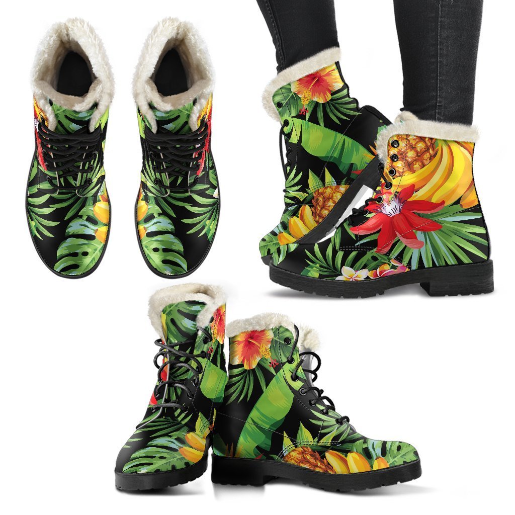 Tropical Fruits Faux Fur Leather Boots: Embrace Your Inner Hippie Style - 2