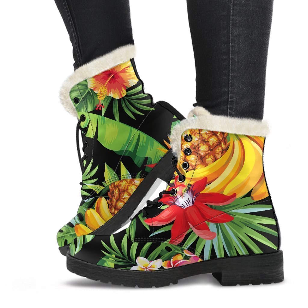 Tropical Fruits Faux Fur Leather Boots: Embrace Your Inner Hippie Style - 1