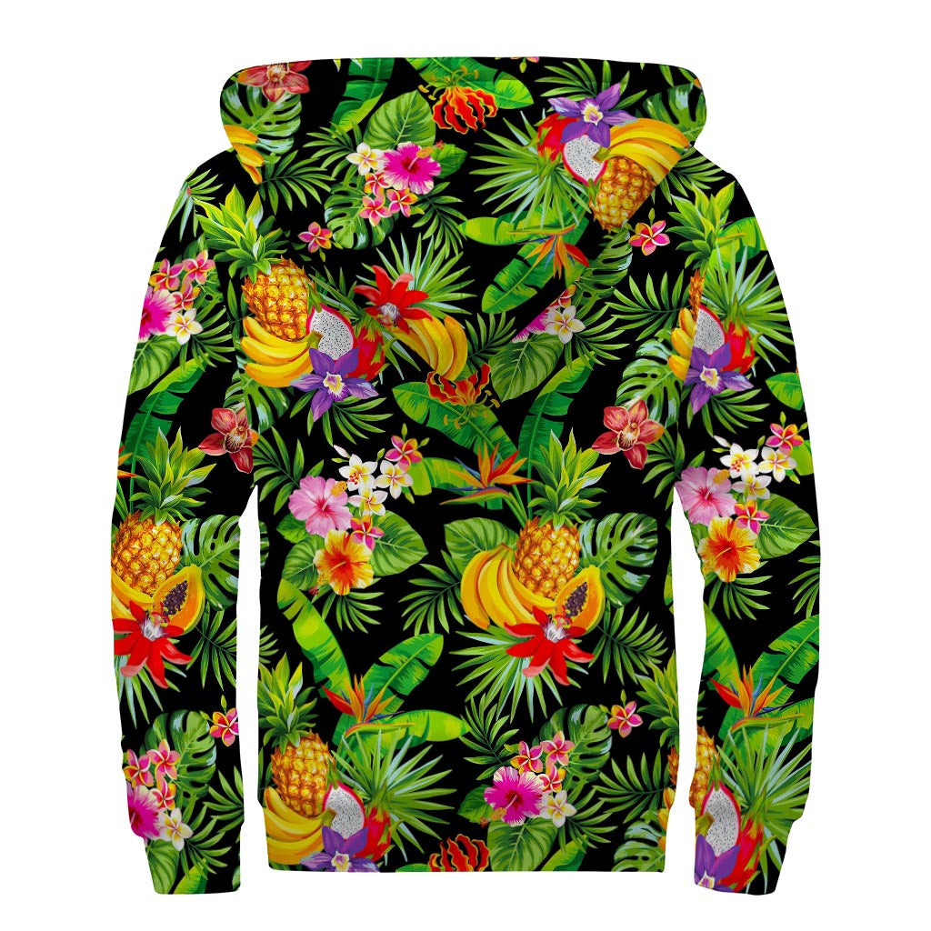 Tropical Fruits Paradise Sherpa Lined Zip Up Hoodie for Groovy Hippies - 2