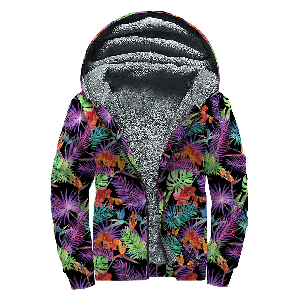 Tropical Jungle Dream: Sherpa Lined Zip Up Hoodie for Free-Spirited Hippies - 1