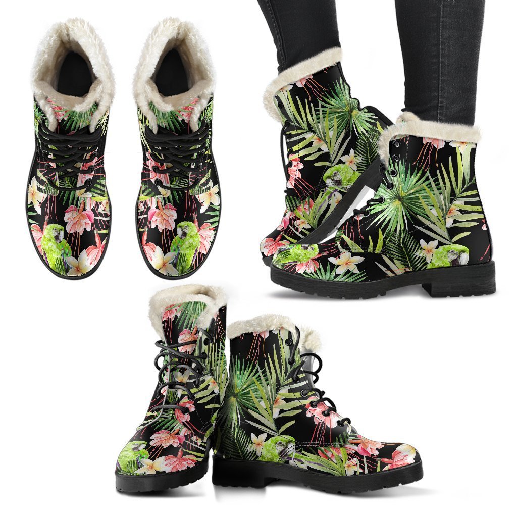 Tropical Hawaiian Parrot Faux Fur Leather Boots for Groovy Hippies - 2