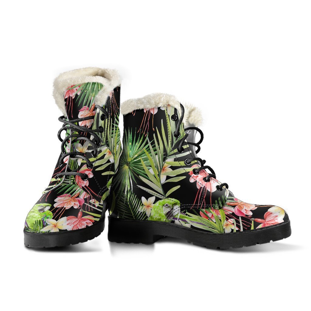 Tropical Hawaiian Parrot Faux Fur Leather Boots for Groovy Hippies - 3