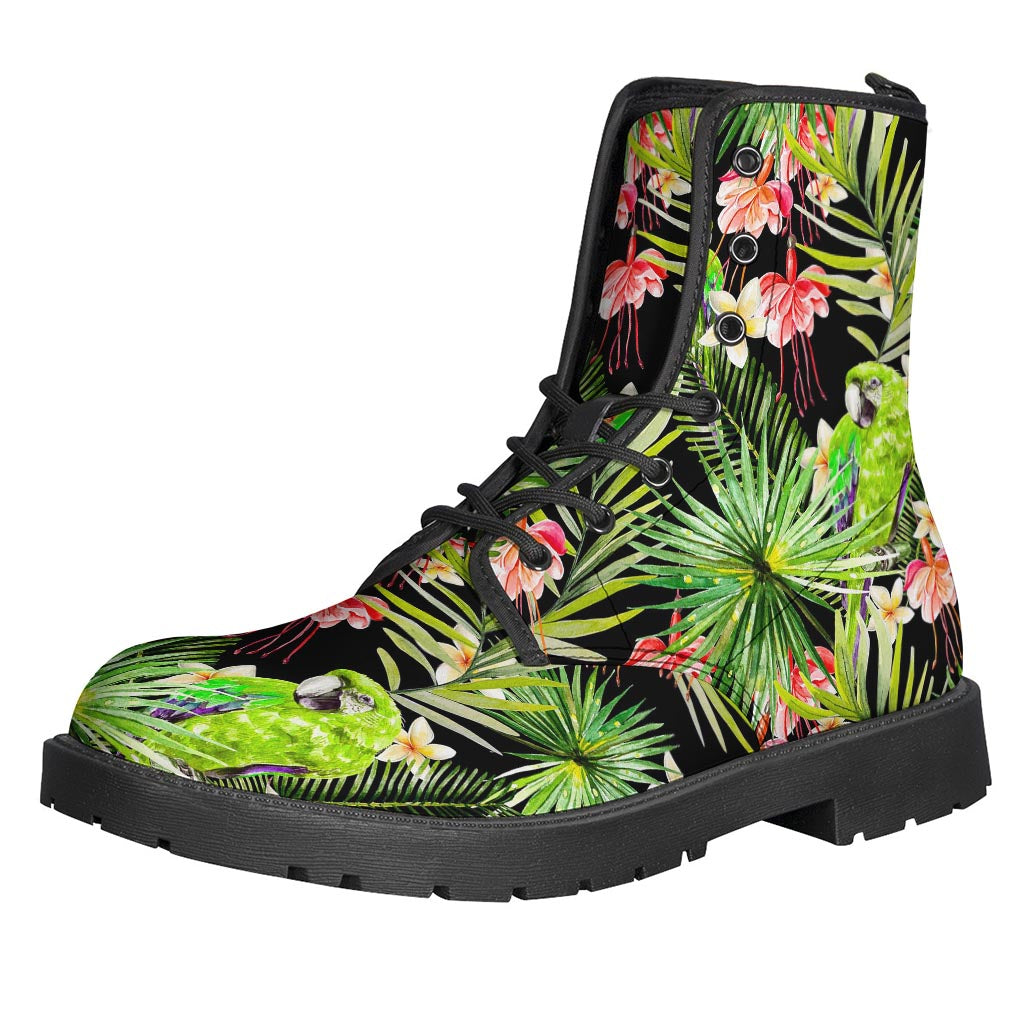 Tropical Hawaiian Parrot Pattern Leather Lightweight Boots for the Free-Spirited Hippies - 1