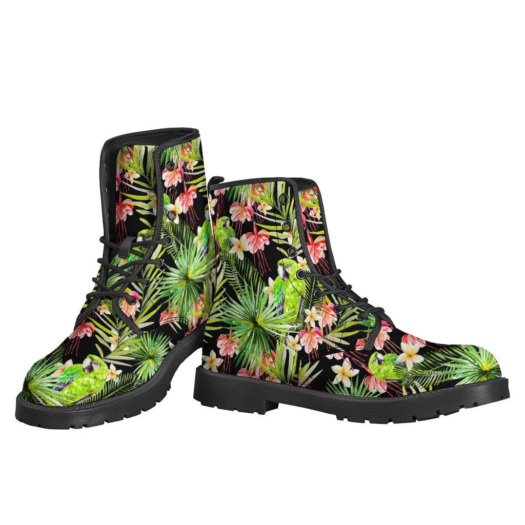 Tropical Hawaiian Parrot Pattern Leather Lightweight Boots for the Free-Spirited Hippies - 3