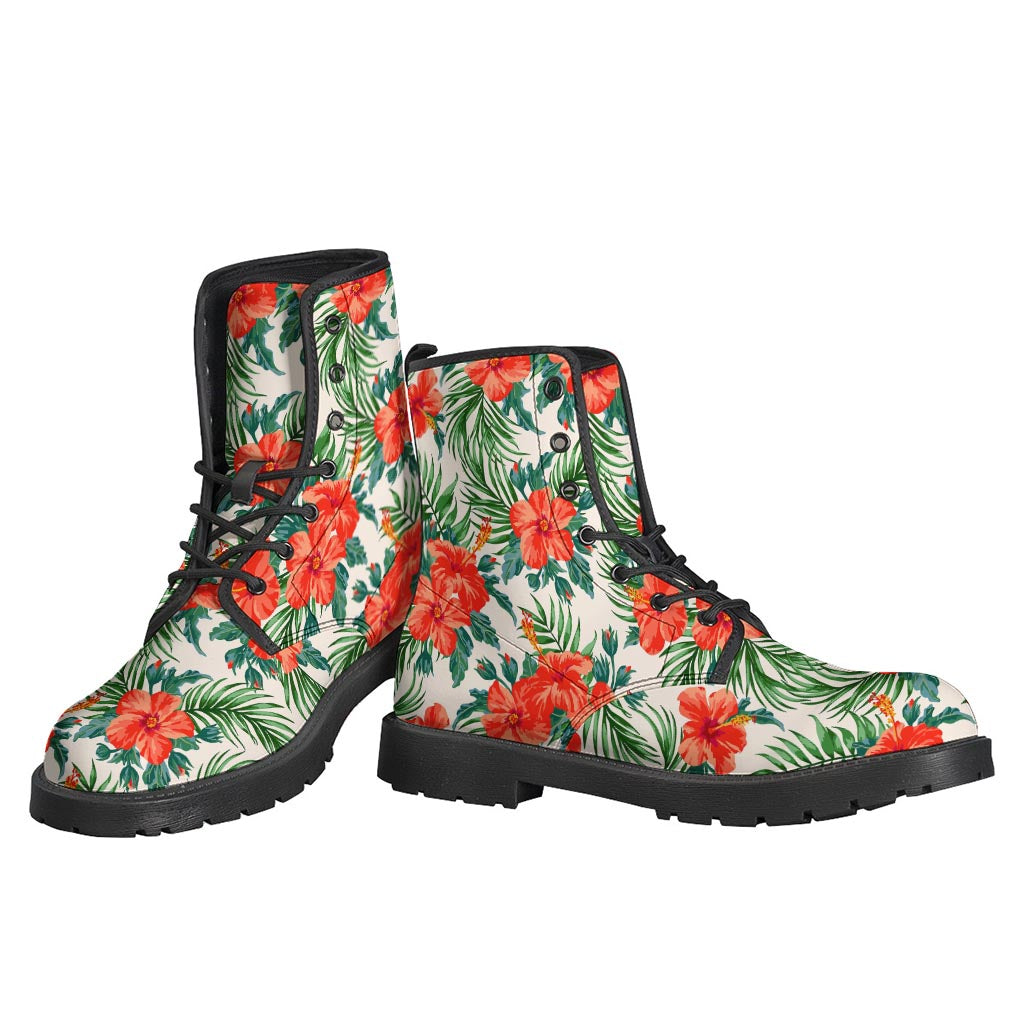 Step Out in Style: Tropical Hibiscus Blossom Leather Lightweight Boots for Modern Hippies - 3