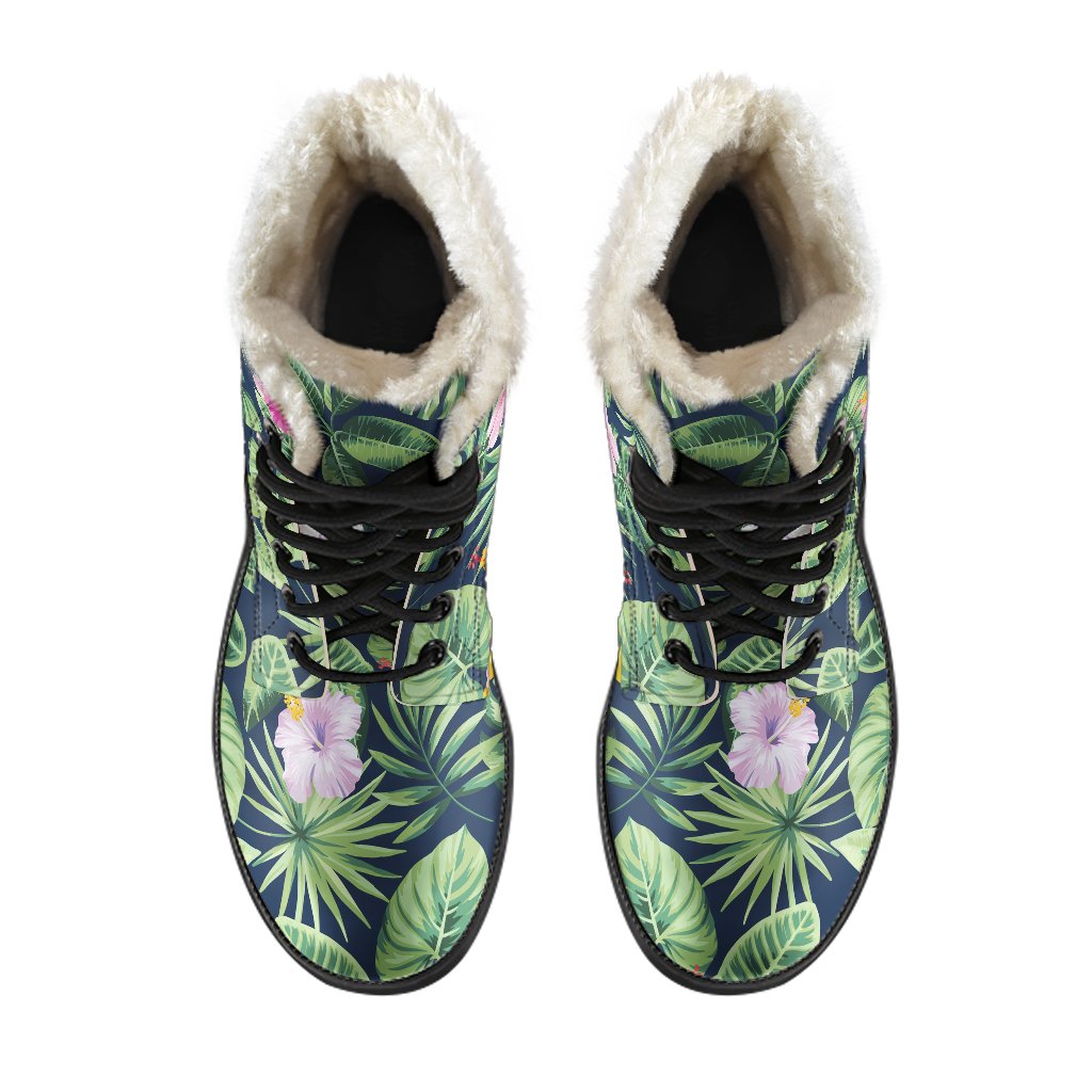 Tropical Hibiscus Dreaming Faux Fur Leather Boots for Groovy Hippies - 4