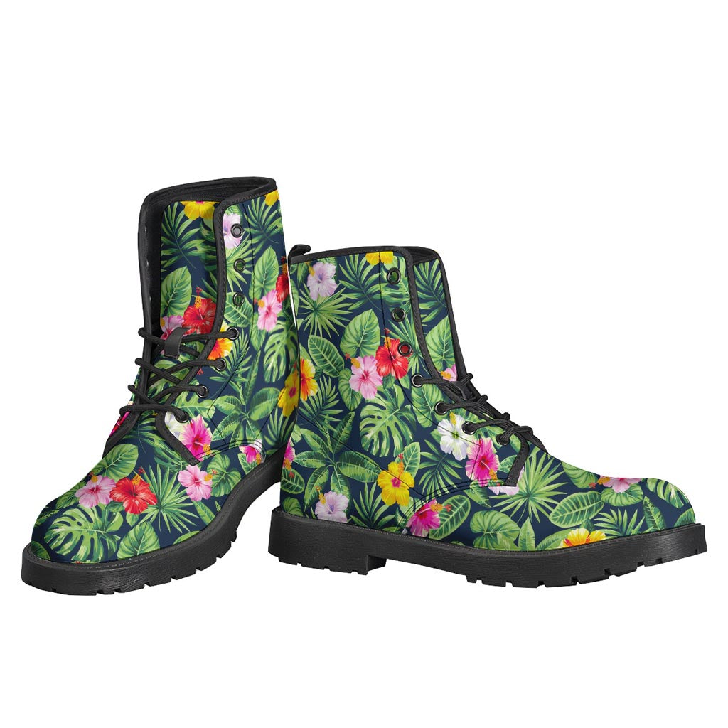 Tropical Hibiscus Flowers Pattern Print Leather Boots: The Ultimate Hippie Style - 3