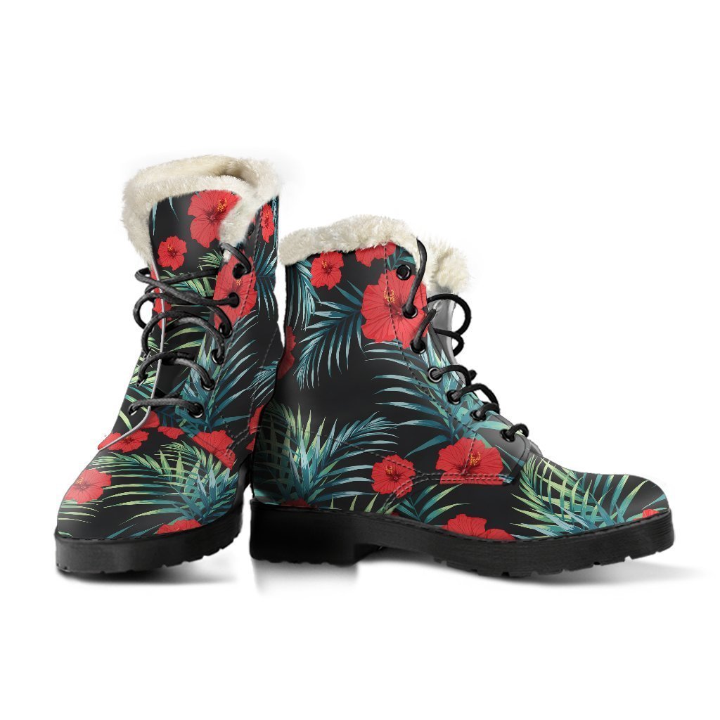 Tropical Hibiscus Faux Fur Leather Boots: Walk in Groovy Style! - 3