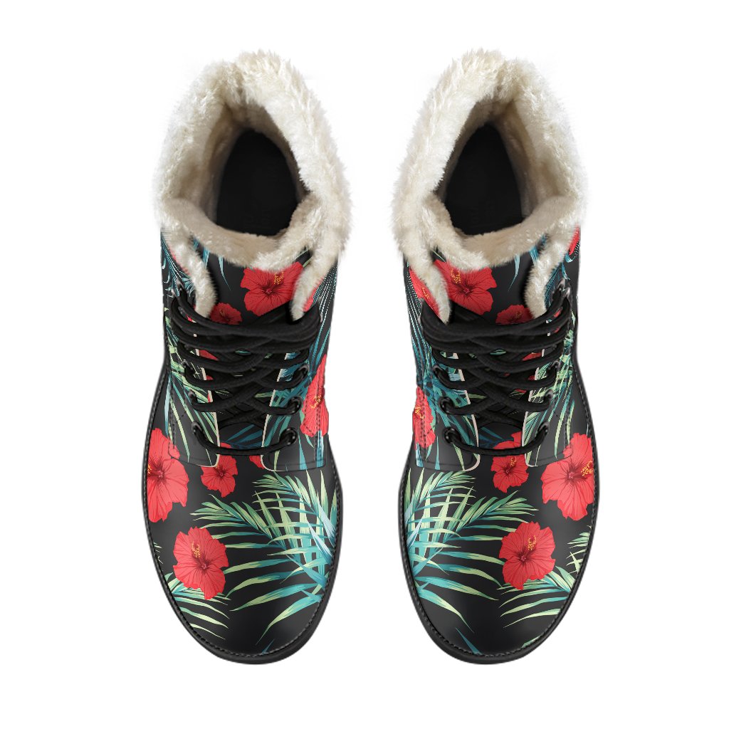 Tropical Hibiscus Faux Fur Leather Boots: Walk in Groovy Style! - 4