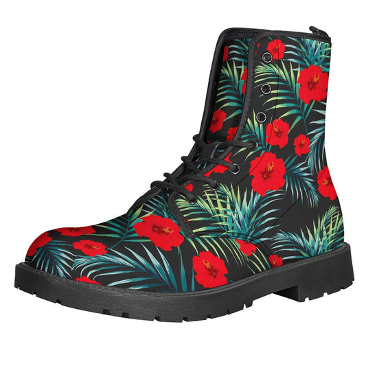 Step Out in Style with These Tropical Hibiscus Pattern Leather Boots for Hippies - 1