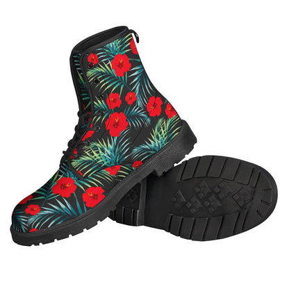 Step Out in Style with These Tropical Hibiscus Pattern Leather Boots for Hippies - 2