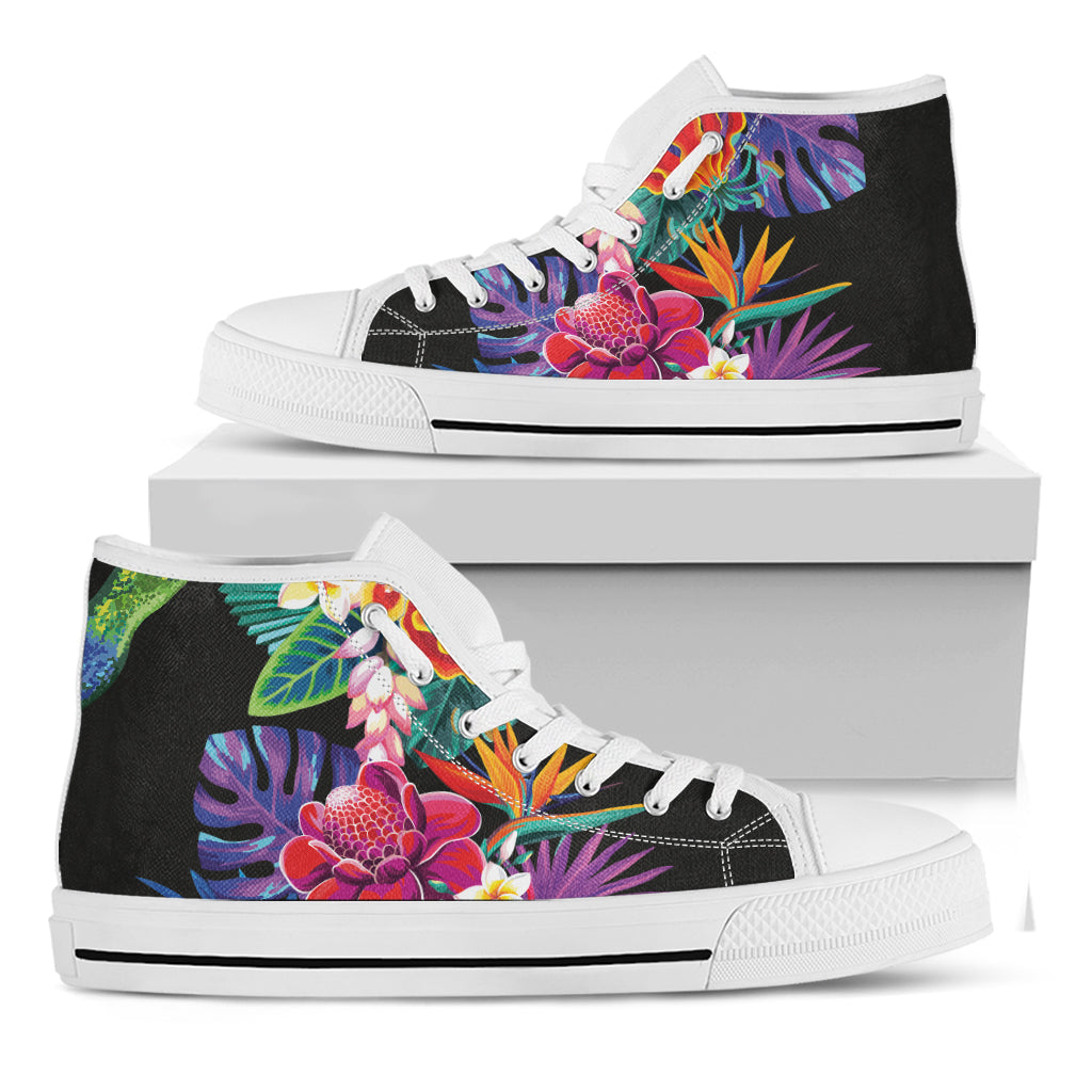 Tropical Hummingbird Print White High Top Sneakers for Free-Spirited Hippies - 1