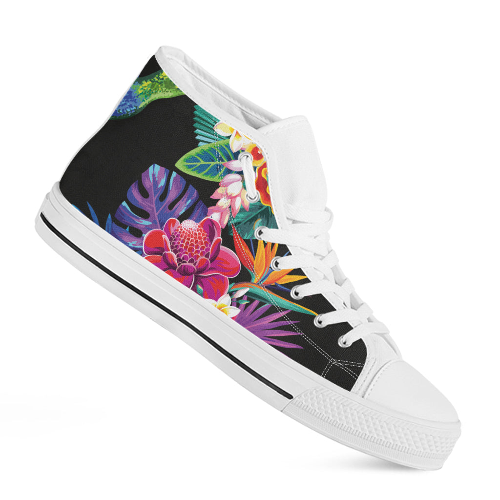 Tropical Hummingbird Print White High Top Sneakers for Free-Spirited Hippies - 2