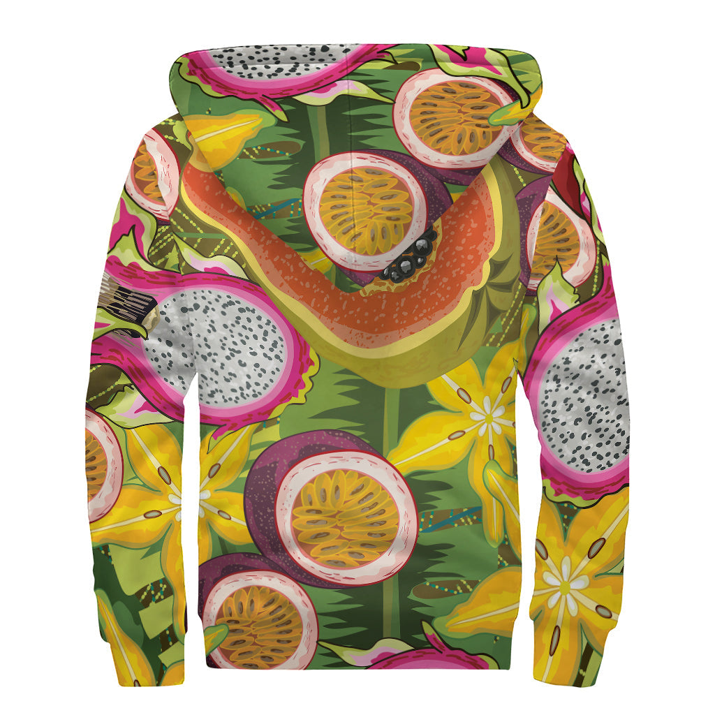 Tropical Jungle Fruits Pattern Print Sherpa Lined Zip Up Hoodie - Embrace Your Inner Hippie Style! - 2