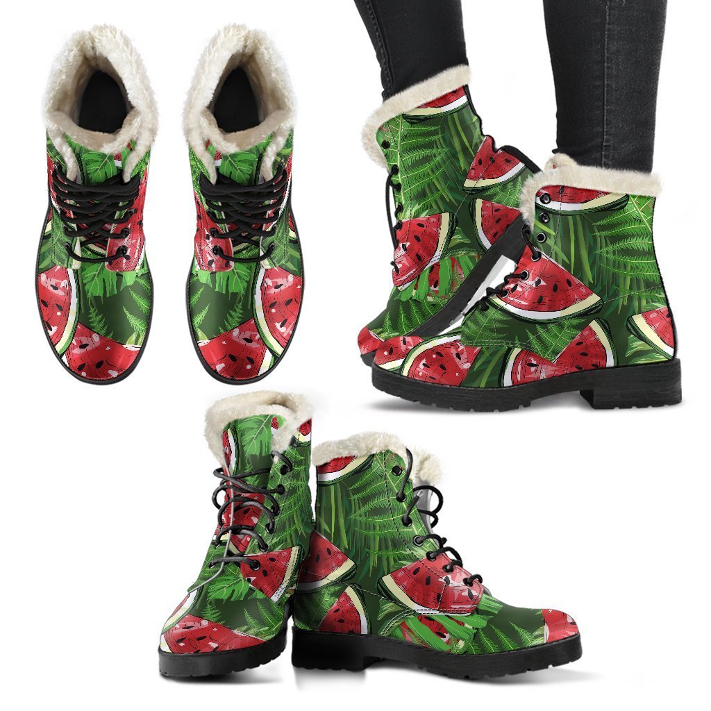 Tropical Leaf and Watermelon Faux Fur Leather Boots for the Hippie Fashionista - 2