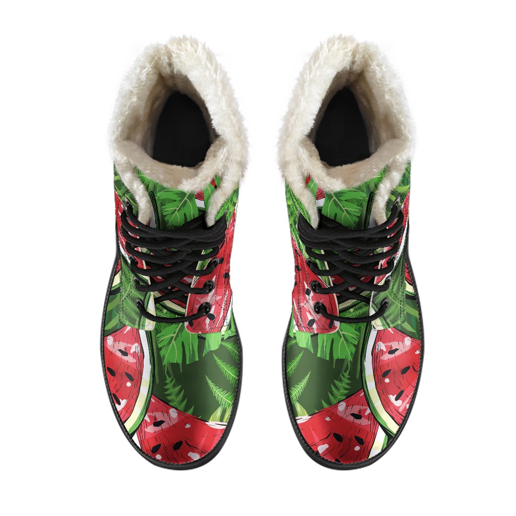 Tropical Leaf and Watermelon Faux Fur Leather Boots for the Hippie Fashionista - 4