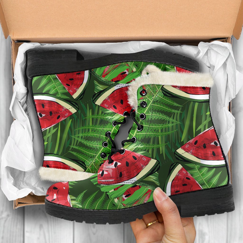 Tropical Leaf and Watermelon Faux Fur Leather Boots for the Hippie Fashionista - 5