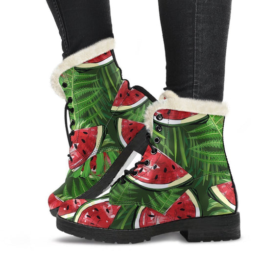 Tropical Leaf and Watermelon Faux Fur Leather Boots for the Hippie Fashionista - 1