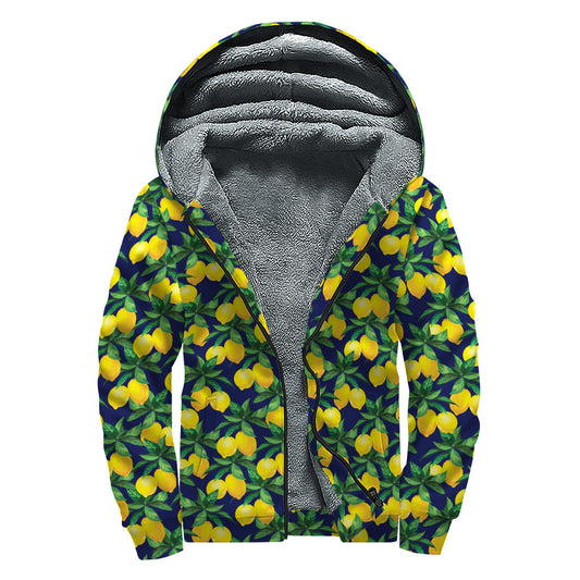 Chill Vibes Sherpa Lined Zip Up Hoodie - Tropical Lemon Print - 1