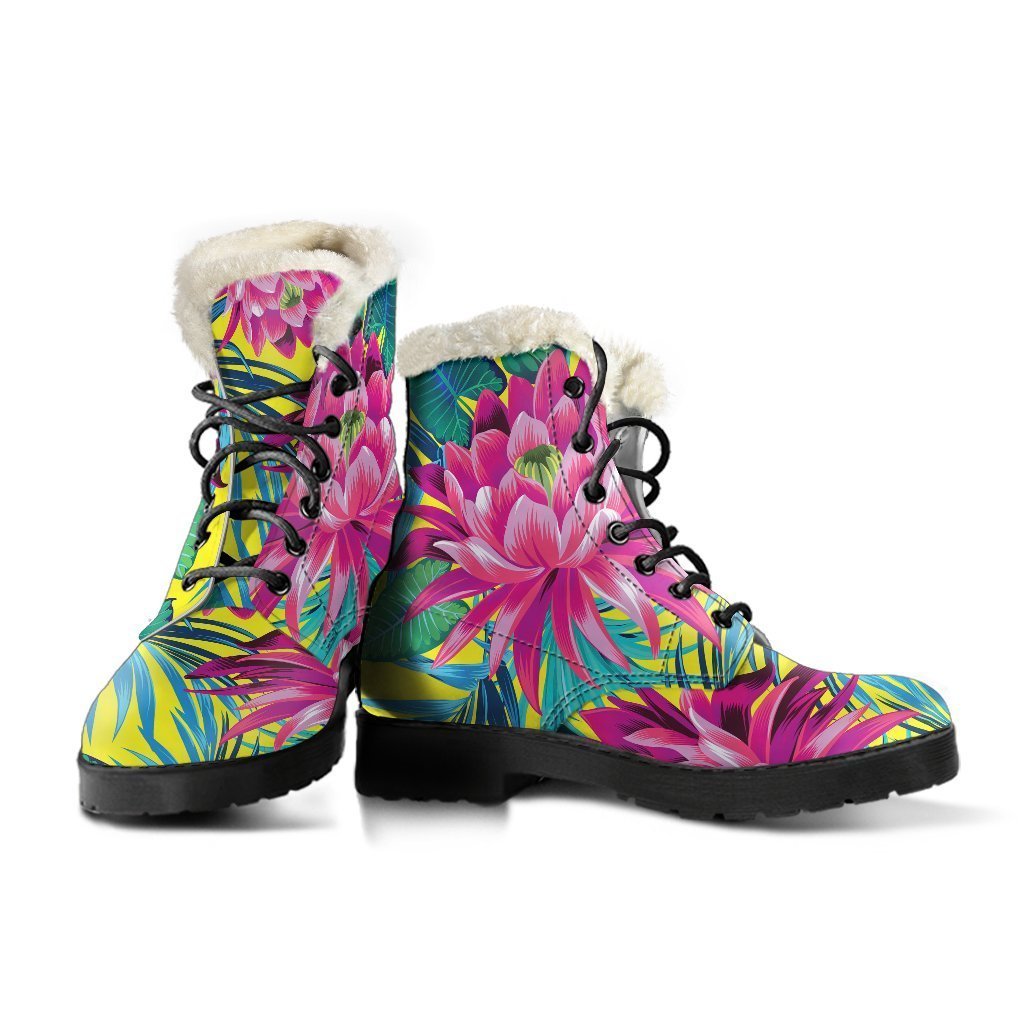 Tropical Lotus Faux Fur Leather Boots for Hippie Souls - 3