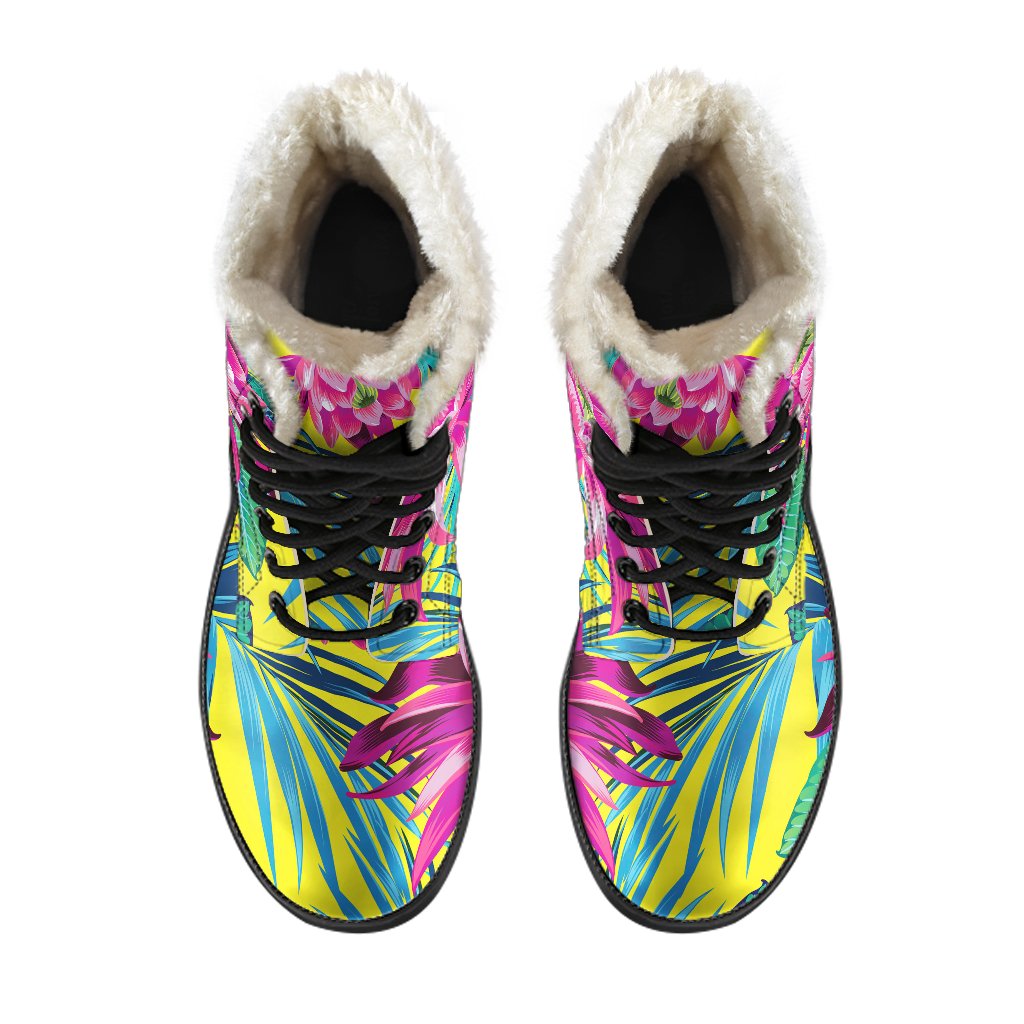 Tropical Lotus Faux Fur Leather Boots for Hippie Souls - 4