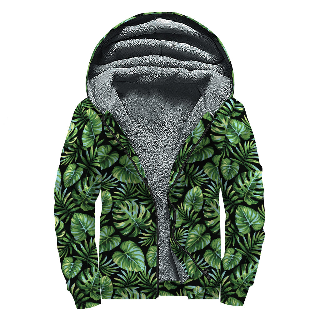 Groovy Monstera Madness: Sherpa Lined Zip Up Hoodie for Peace-Loving Hippies - 1