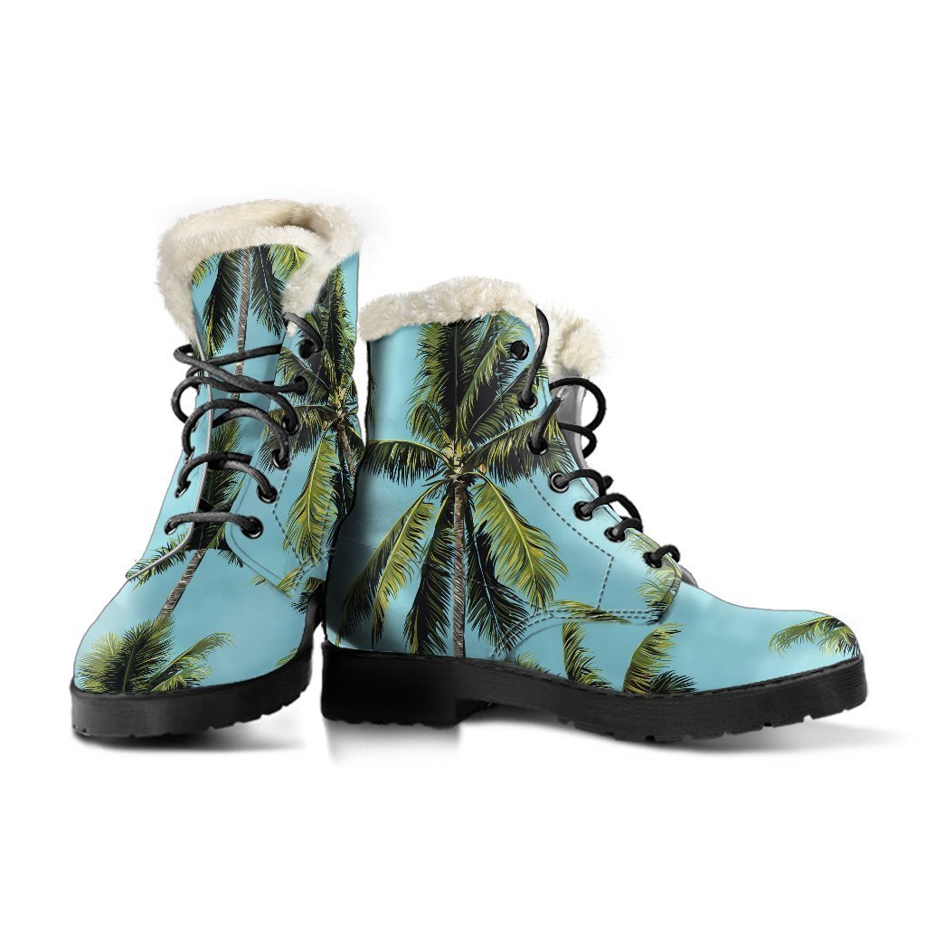 Get Groovy with Tropical Palm Tree Pattern Faux Fur Leather Boots - Perfect for the Free-Spirited Hippies! - 3