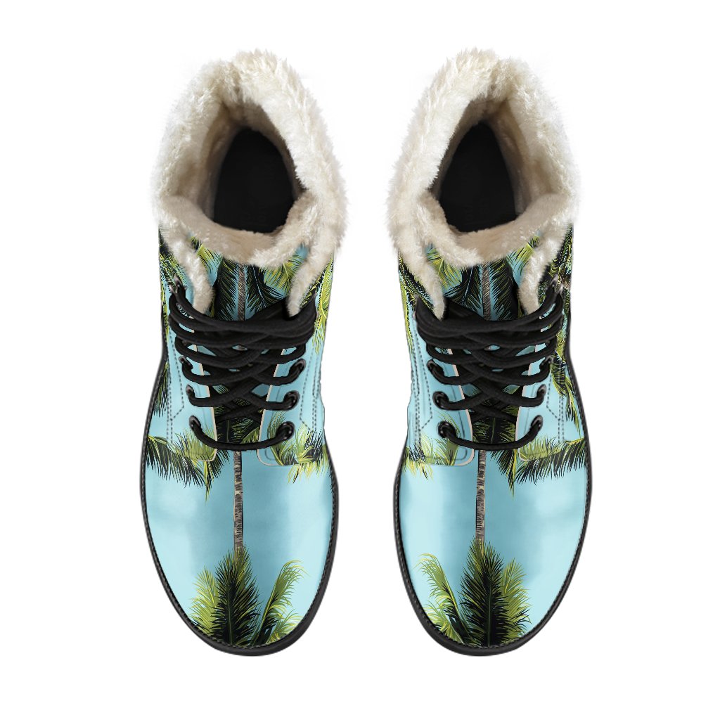 Get Groovy with Tropical Palm Tree Pattern Faux Fur Leather Boots - Perfect for the Free-Spirited Hippies! - 4