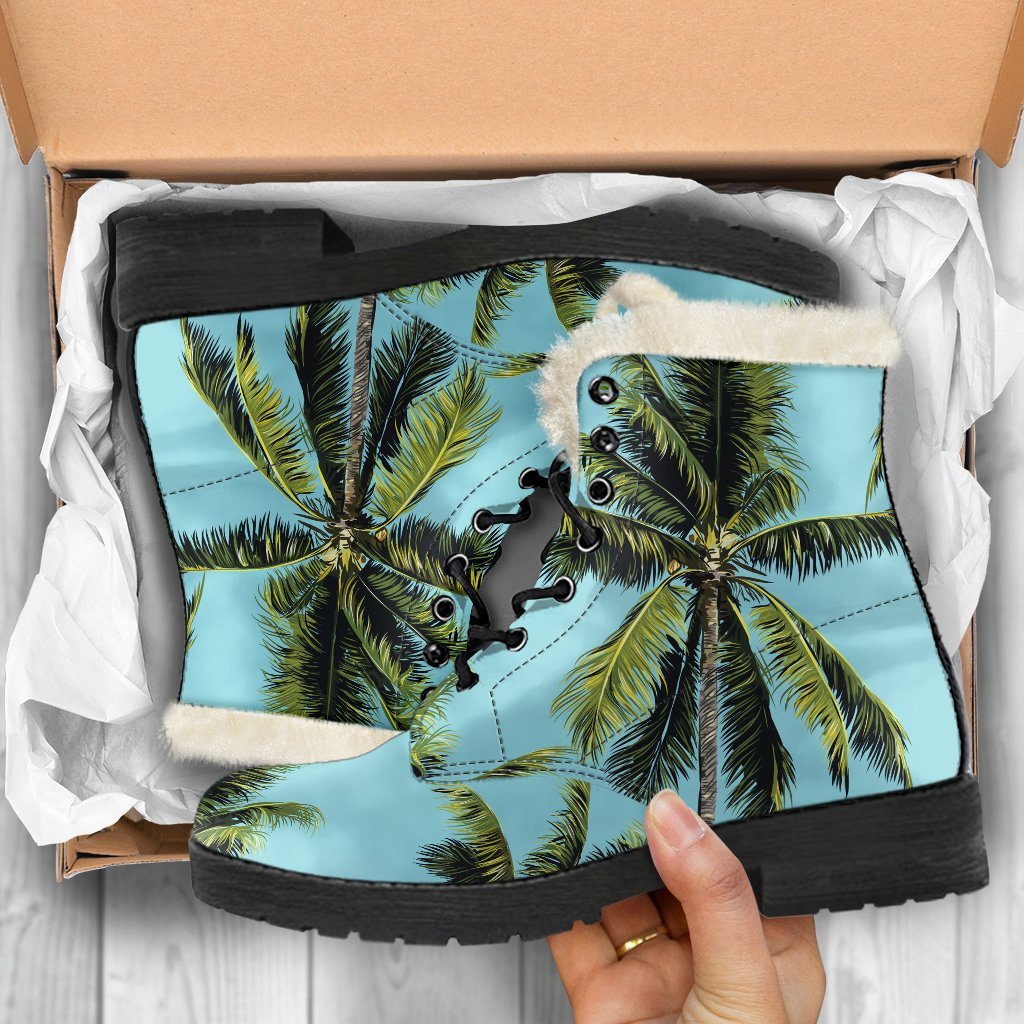 Get Groovy with Tropical Palm Tree Pattern Faux Fur Leather Boots - Perfect for the Free-Spirited Hippies! - 5