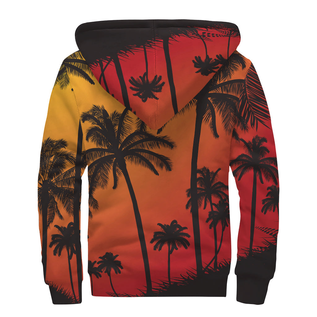 Tropical Palm Tree Sunset Sherpa Lined Hoodie for the Free Spirited Hippie - 2