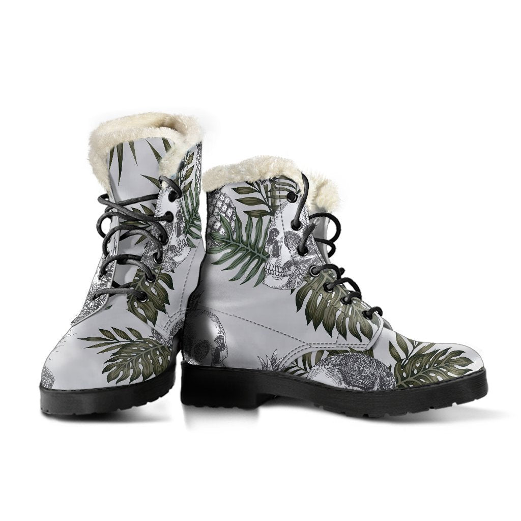 Groovy Pineapple Skull Faux Fur Leather Boots for Fashion-Forward Hippies - 3