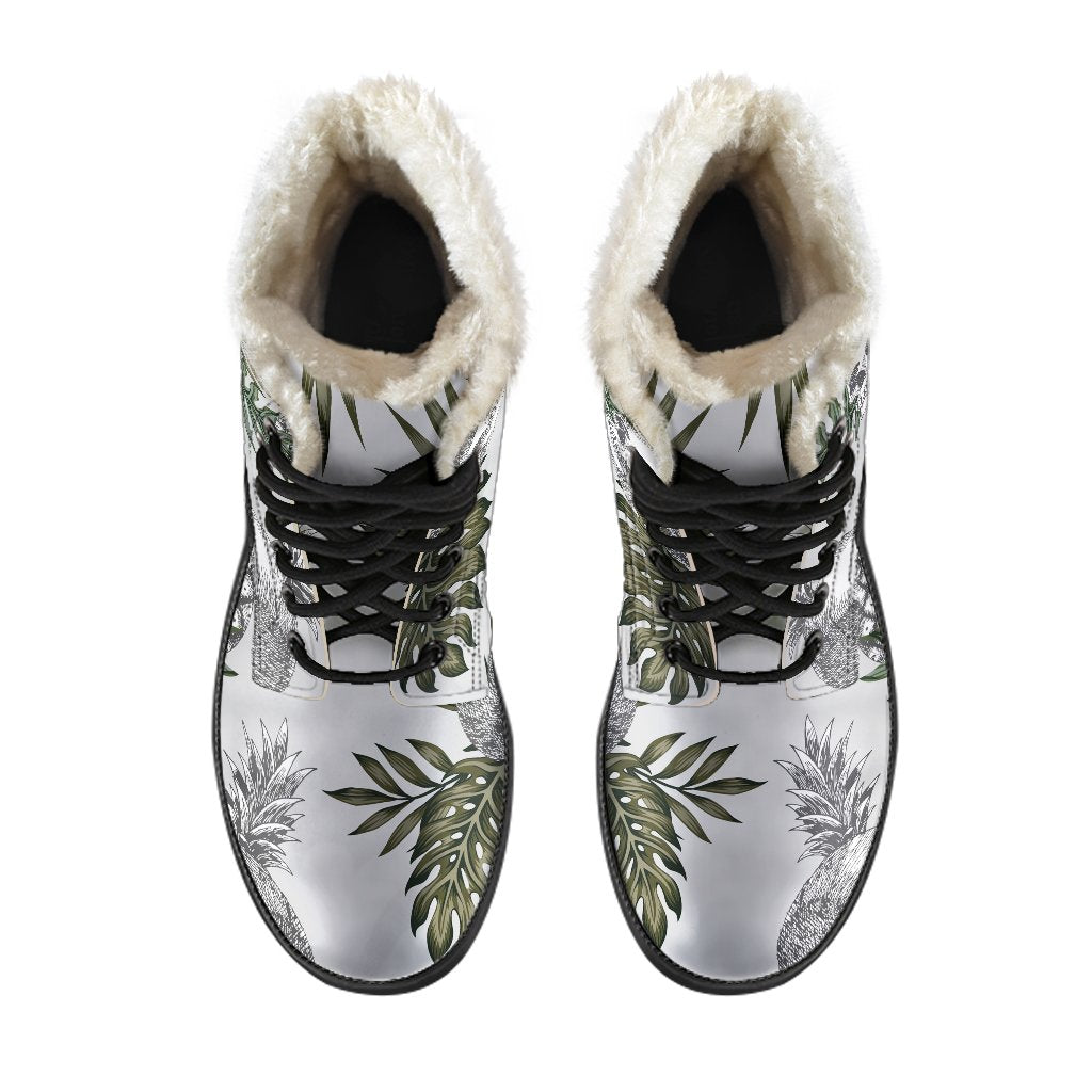 Groovy Pineapple Skull Faux Fur Leather Boots for Fashion-Forward Hippies - 4