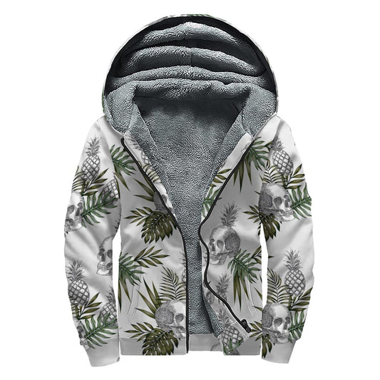 Boho Chic: Tropical Pineapple Skull Sherpa Lined Zip Up Hoodie - 1