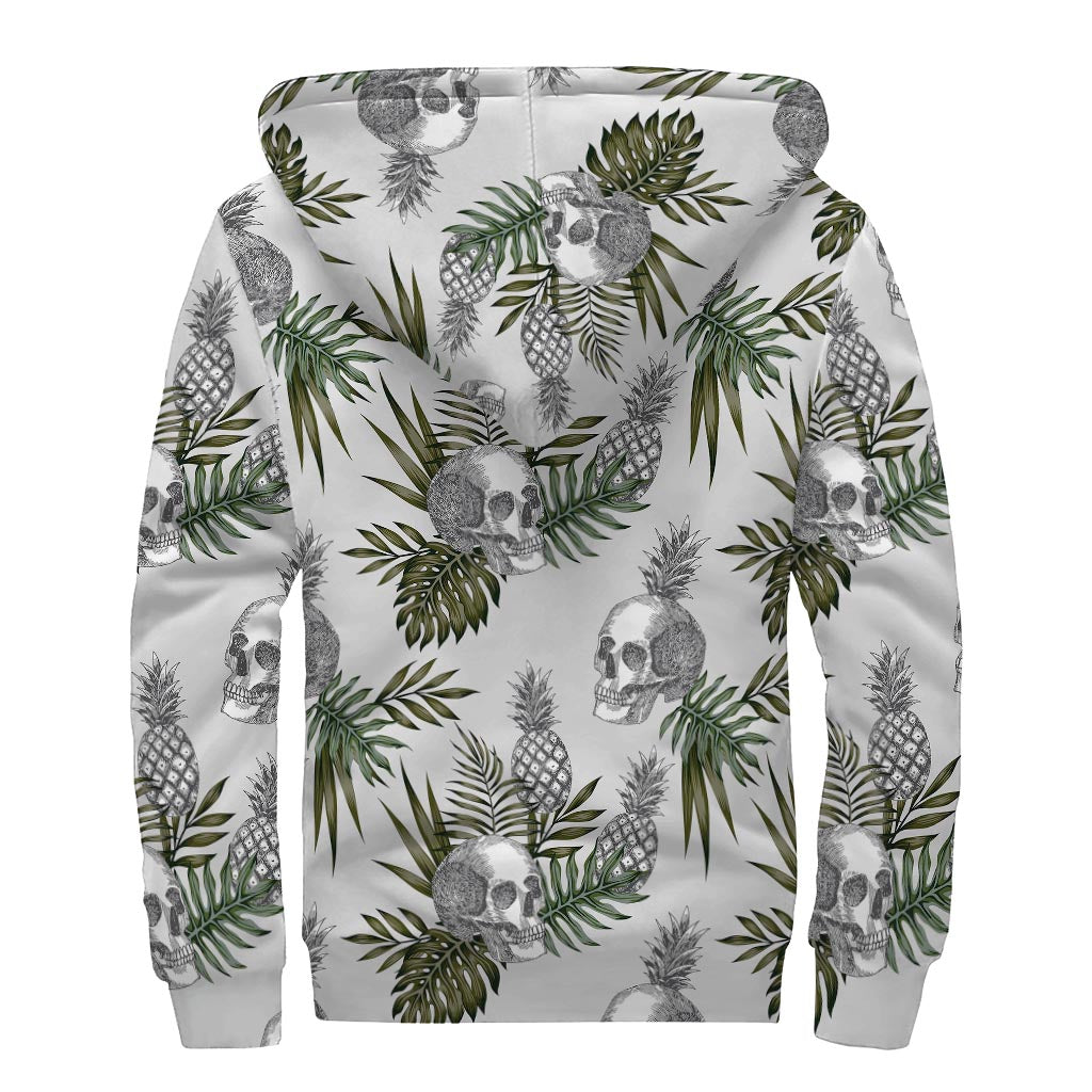 Boho Chic: Tropical Pineapple Skull Sherpa Lined Zip Up Hoodie - 2