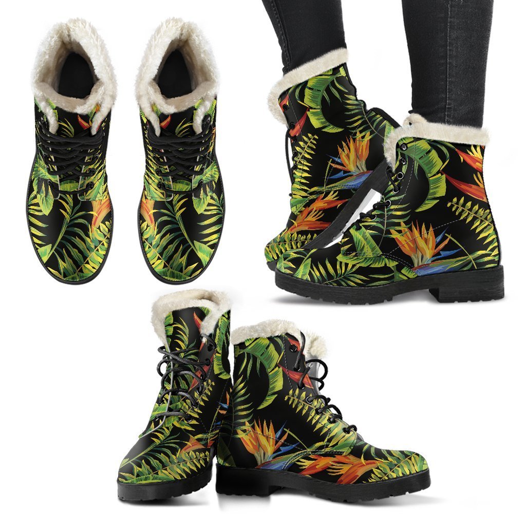 Step Out in Style with Tropical Summer Pattern Faux Fur Leather Boots - 2