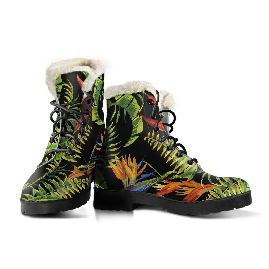 Step Out in Style with Tropical Summer Pattern Faux Fur Leather Boots - 3