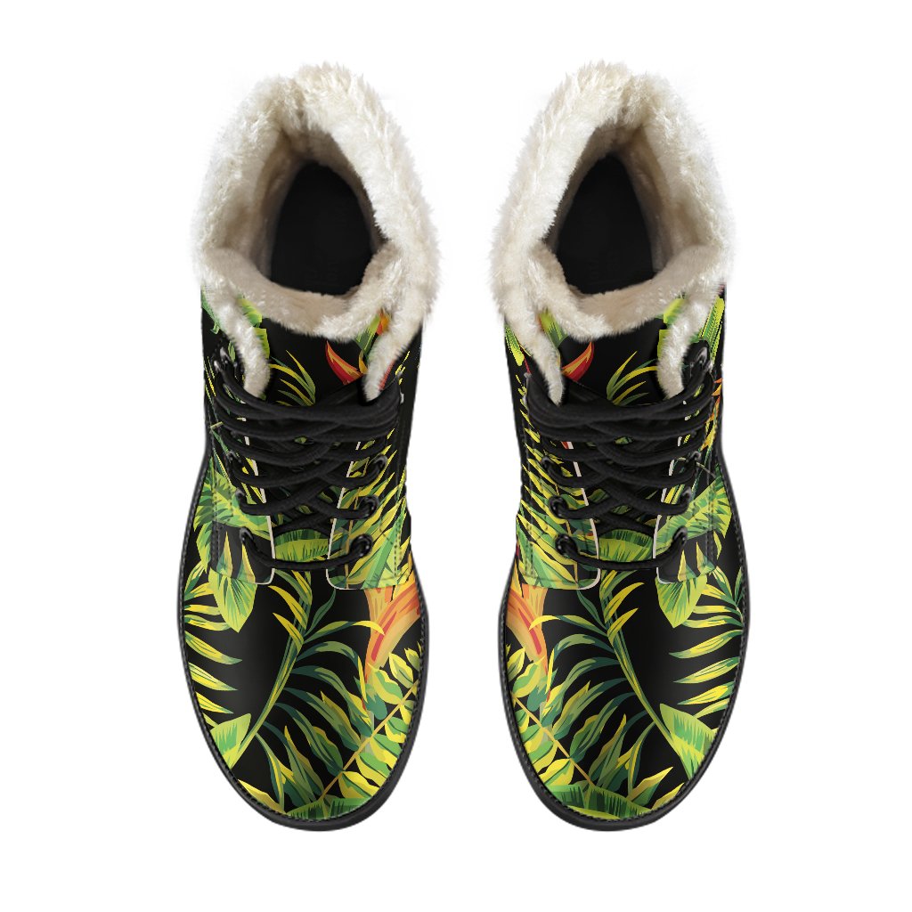 Step Out in Style with Tropical Summer Pattern Faux Fur Leather Boots - 4