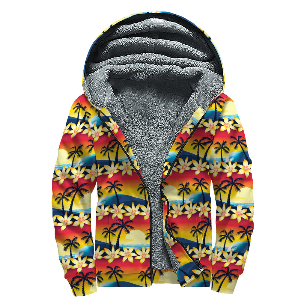 Trippy Tropical Sunset Sherpa Lined Zip Up Hoodie for Hippies - 1