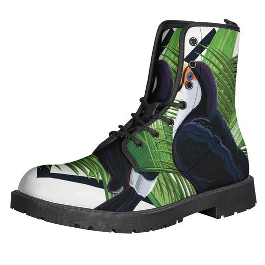 Tropical Toco Toucan Print Leather Boots for Free-Spirited Hippies - 1