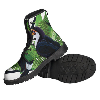 Tropical Toco Toucan Print Leather Boots for Free-Spirited Hippies - 2