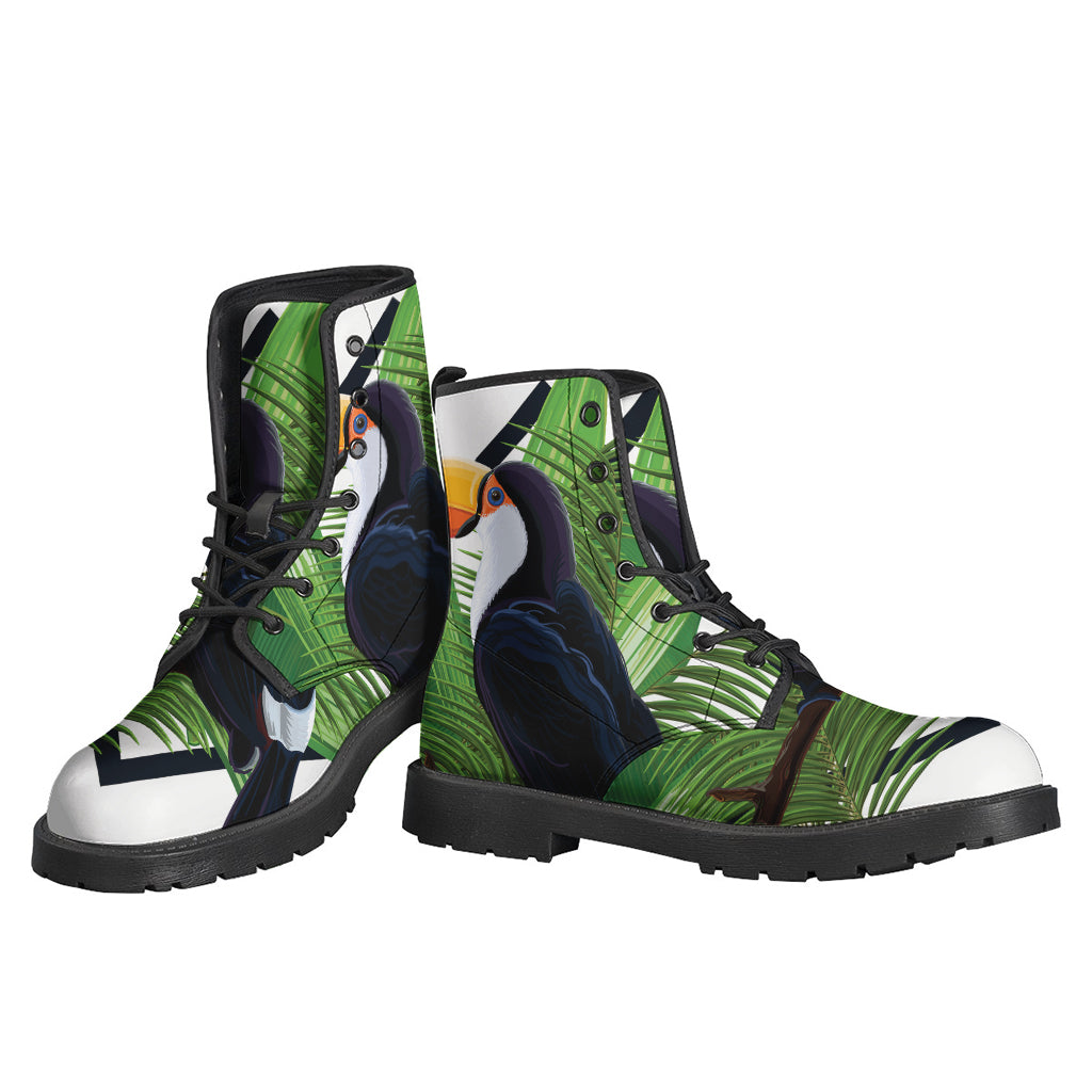 Tropical Toco Toucan Print Leather Boots for Free-Spirited Hippies - 3